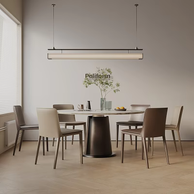 Modern Dining Table Set With Six Chairs Pendant Light And Green Plant 3d model