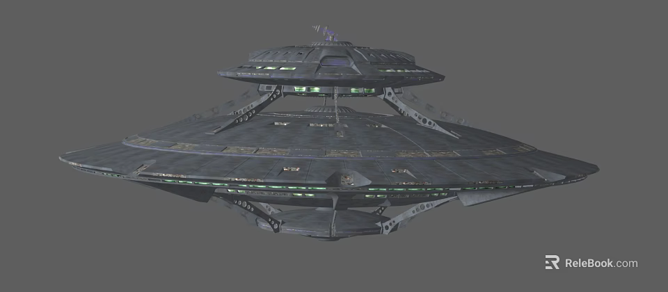 Sci Fi Disc Shaped Spaceship With Multi Layered Structure Surface Details And Gray Exterior 3d model 