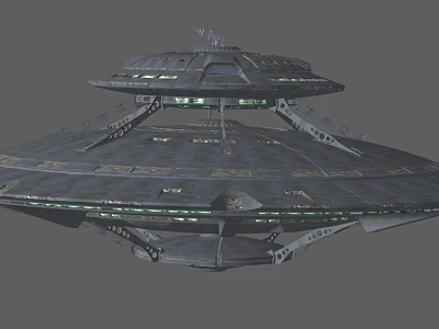 Sci Fi Disc Shaped Spaceship With Multi Layered Structure Surface Details And Gray Exterior 3d model