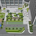 Modern Office Landscape With Green Spaces Tree-Lined Walkways And Modern Buildings