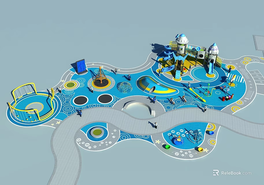 Colorful Blue Children's Playground Equipment With Slides Climbing Structures And Interactive Elements 3d model