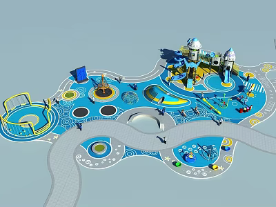 Colorful Blue Children's Playground Equipment With Slides Climbing Structures And Interactive Elements 3d model