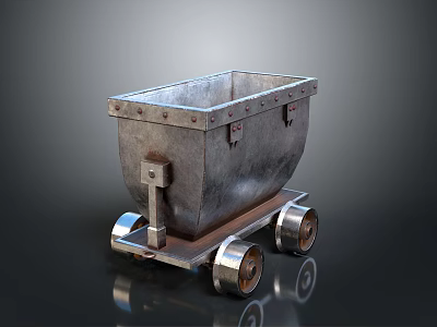 Vintage Industrial Metal Cart With Square Container Riveted Edges And Wheels 3d model