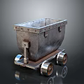Vintage Industrial Metal Cart With Square Container Riveted Edges And Wheels