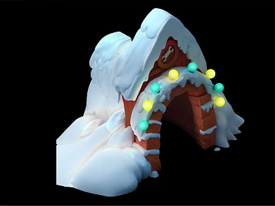 Public Facility Brick Arch Entrance With Snow And Colorful Christmas Lights Festive Decoration 3d model