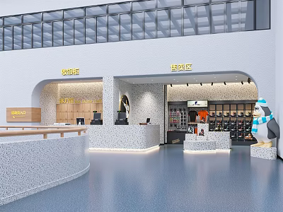 Stylish Shopping Mall Retail Store Interior With Display Shelves And Cashier Counter 3d model