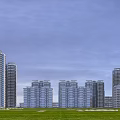 Modern High Rise Residential Buildings With Green Grassland And Blue Sky Background