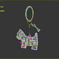 Fashion Accessory Dog Shaped Blue Gemstone Embellished Keychain with Bone Pendant for Stylish Outfits