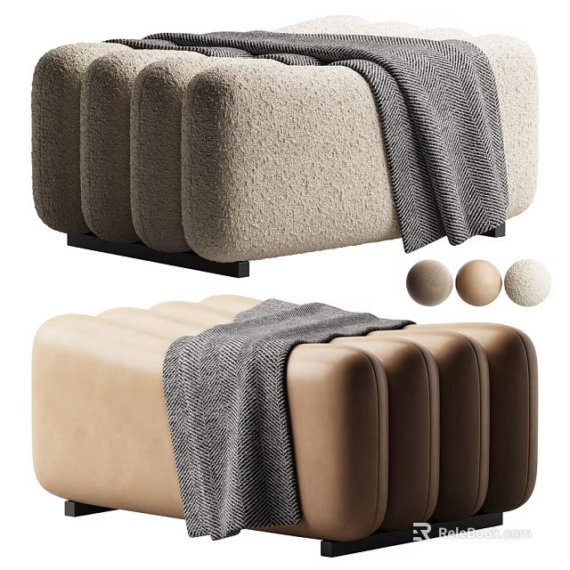 Modern Luxury Upholstered Sofa Stool With Multiple Fabric Choices And Cozy Decorative Throw Blanket 3d model 