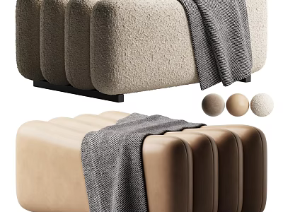 Modern Luxury Upholstered Sofa Stool With Multiple Fabric Choices And Cozy Decorative Throw Blanket 3d model