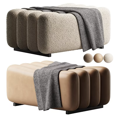 Modern Luxury Upholstered Sofa Stool With Multiple Fabric Choices And Cozy Decorative Throw Blanket 3d model