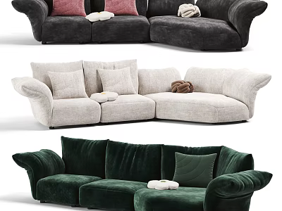 Plush Sectional Sofa with Curved Arms Decorative Pillows and Multicolor Upholstery 3d model