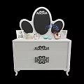 White Decorative Dresser With Oval Mirror Clock Vase And Photo Frames On Top