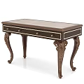 Vintage Dark Wooden Desk With Carved Legs Three Drawers And Wooden Top Design