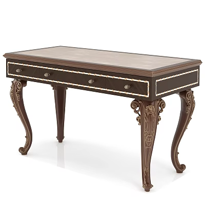Vintage Dark Wooden Desk With Carved Legs Three Drawers And Wooden Top Design 3d model