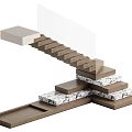 Modern Staircase Design Featuring Wooden Steps And Marble Textured Platforms 3d model