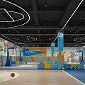 Indoor Basketball Court With Colorful Padding Hoops And Lights