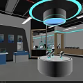 Modern Interactive Tech Experience Space With Circular Display Platform Blue Lines And Screens 3d model
