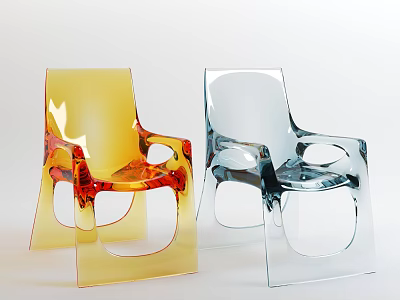 Stylish Yellow And Transparent Acrylic Leisure Chairs With Modern Sleek Design And Unique Shape 3d model