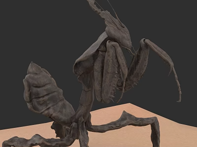Detailed Dark Brown Mantis Sculpture With Dynamic Pose And Articulated Limbs 3d model