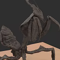 Detailed Dark Brown Mantis Sculpture With Dynamic Pose And Articulated Limbs