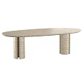 Modern Oval Coffee Table With Smooth Surface And Textured Wooden Legs Design