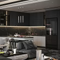 Elegant Modern Dining Living Room With Black Table Grey Chairs And Flower Vase
