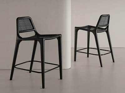 Modern Black Bar Stools With Mesh Back Design And Tall Legs In Simple Interior 3d model