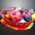 Red Woven Basket Filled With Fresh Assorted Fruits On Colorful Mat