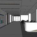 Modern Office Corridor Interior With Bright Lighting Reception Desk And Digital Screens