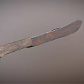 Rusty Knife With Wooden Handle And Blunt Blade On Gray Background