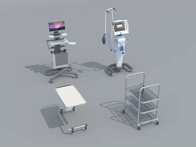 Essential Medical Equipment Including Mobile Workstation Monitor Cart And Storage Trolley 3d model