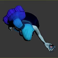 3D Game Movie Character With Teal High Ponytail Dark Blue Long Dress Holding Blue Flower
