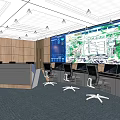 Modern monitoring room, monitoring center, command center, command table 3d model