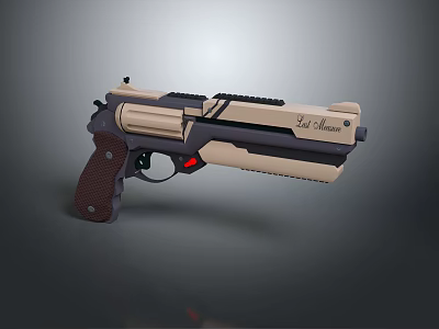 Tan And Dark Brown Tactical Pistol With Wooden Grip Le Matre Engraving And Modern Design 3d model
