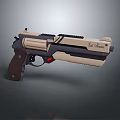 Tan And Dark Brown Tactical Pistol With Wooden Grip Le Matre Engraving And Modern Design