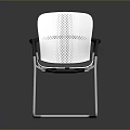 Modern Office Chair With White Mesh Back Black Armrests Gray Seat And Silver Metal Frame