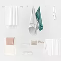 Soft Absorbent Towels Hanging And Folded In White Green Pink Colors