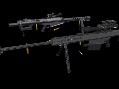 Black Sniper Rifles Detailed Showcase With Scopes Magazines And Bipods 3d model