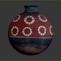 Traditional Red Ceramic Vase With Blue And White Circular Decorative Patterns 3d model