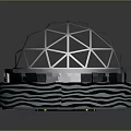 Cartoon Scene Spherical Structure With Metal Frame Black White Striped Base And Inner Lighting Design