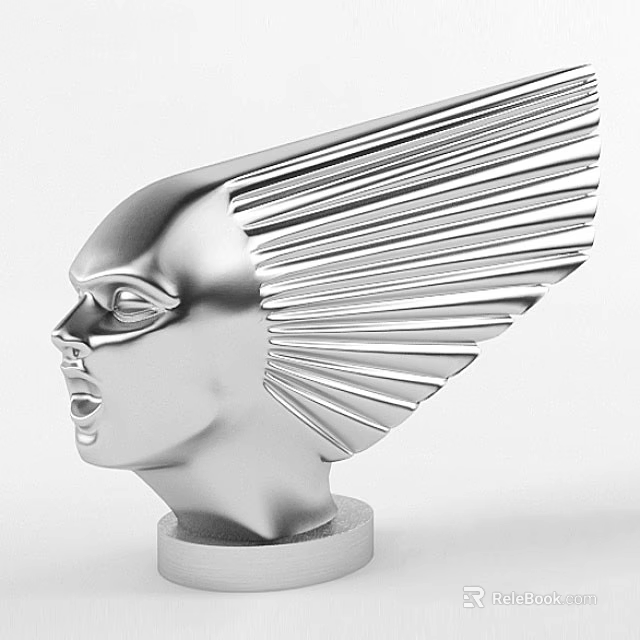 Modern Artistic Silver Head Ornament Decor Combination With Winged Design Elements 3d model 