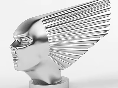 Modern Artistic Silver Head Ornament Decor Combination With Winged Design Elements 3d model