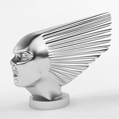 Modern Artistic Silver Head Ornament Decor Combination With Winged Design Elements 3d model