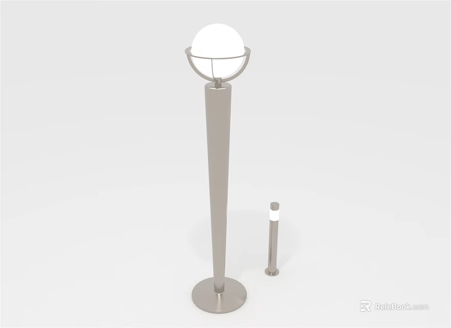 Modern Silver Floor Lamp With Spherical Shade Slender Pole Round Base And Small Decor Column 3d model 