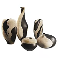 Black And White Ceramic Vessels With Abstract Patterns And Unique Artistic Shapes 3d model