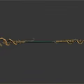 Ornate Long Staff Sculpture Carving With Golden Details Spiked Top And Gemstone End