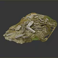 Natural Stone And Wood Fragments With Green Foliage In Stacked Textured Design