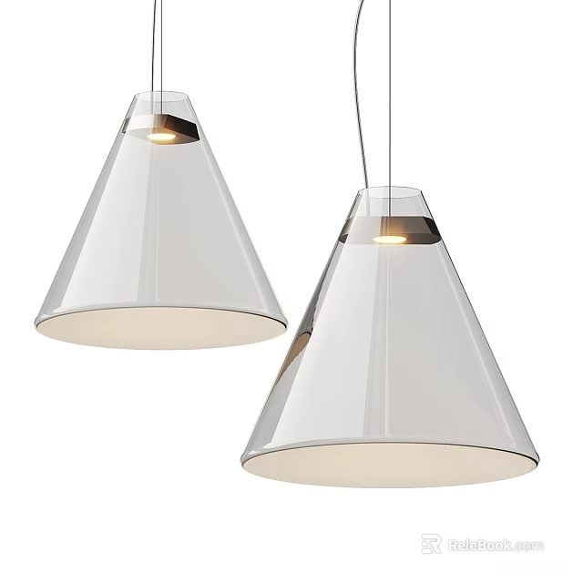 Modern Conical Pendant Lights With Sleek Glass Surface And Metal Accents 3d model 