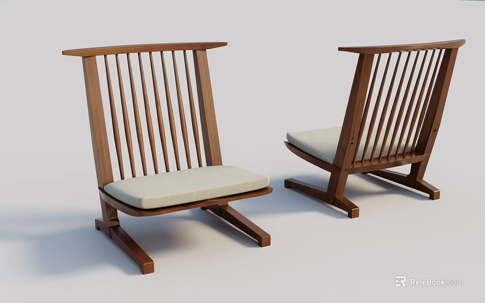Modern Wooden Dining Chairs With Slat Back And Light Upholstered Seat 3d model 